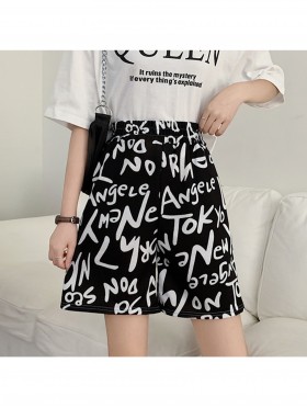 Stretchy Wide Legged Floral Fashion Shorts W/  letters